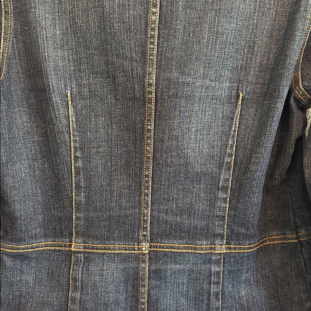 TALBOTS WOMENS DENIM JEAN JACKET SIZE 6 TAPERED FITTED COLLARLESS BUTTON BLUE - Picture 6 of 12